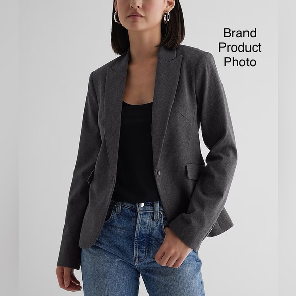 Express Editor Taupe Long Sleeve One-Button Blazer Suit Jacket Women’s Size 8 - Picture 6 of 13